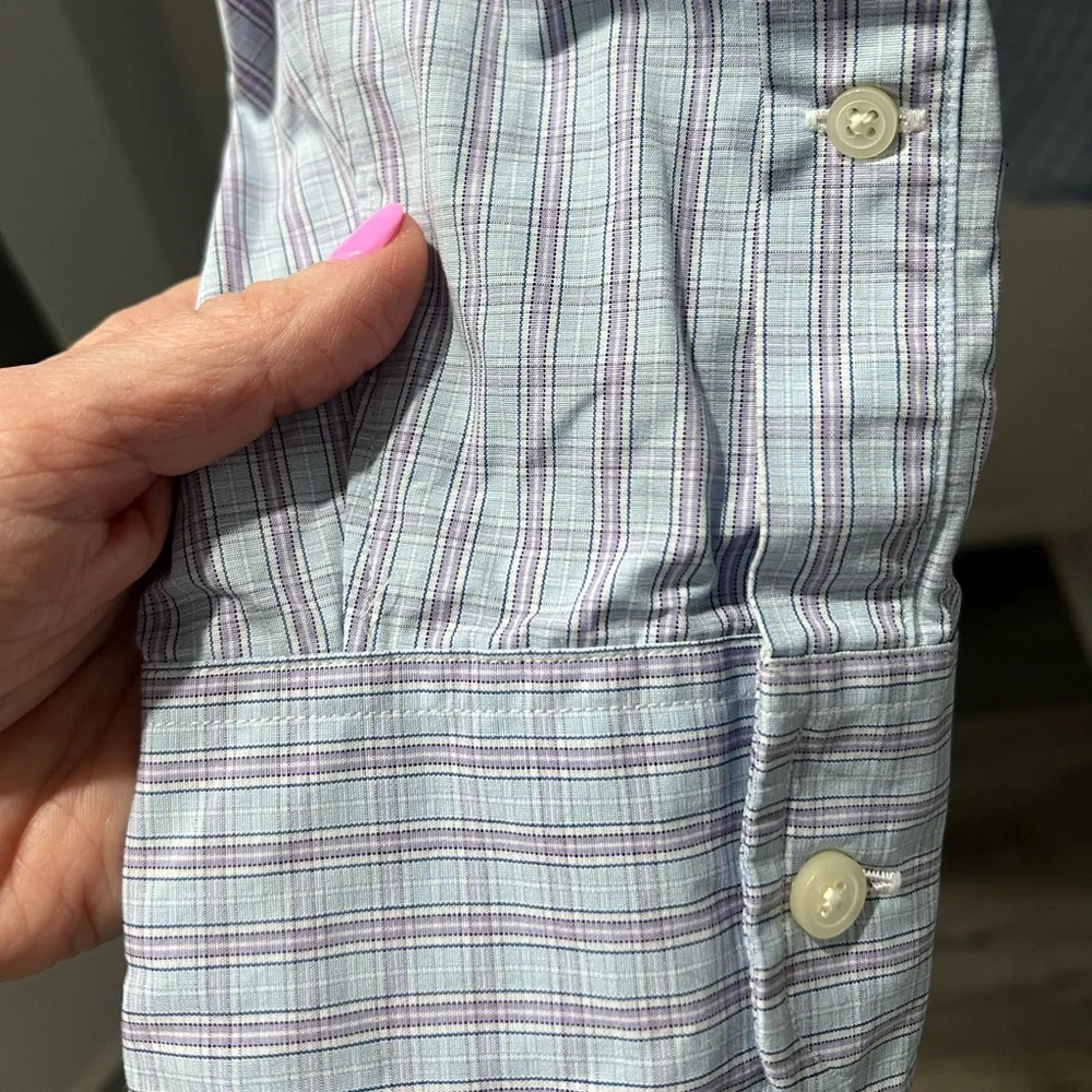 J. Crew Haberdashery Men's Blue Purple Check Button-Down Shirt size L Neck 16.5